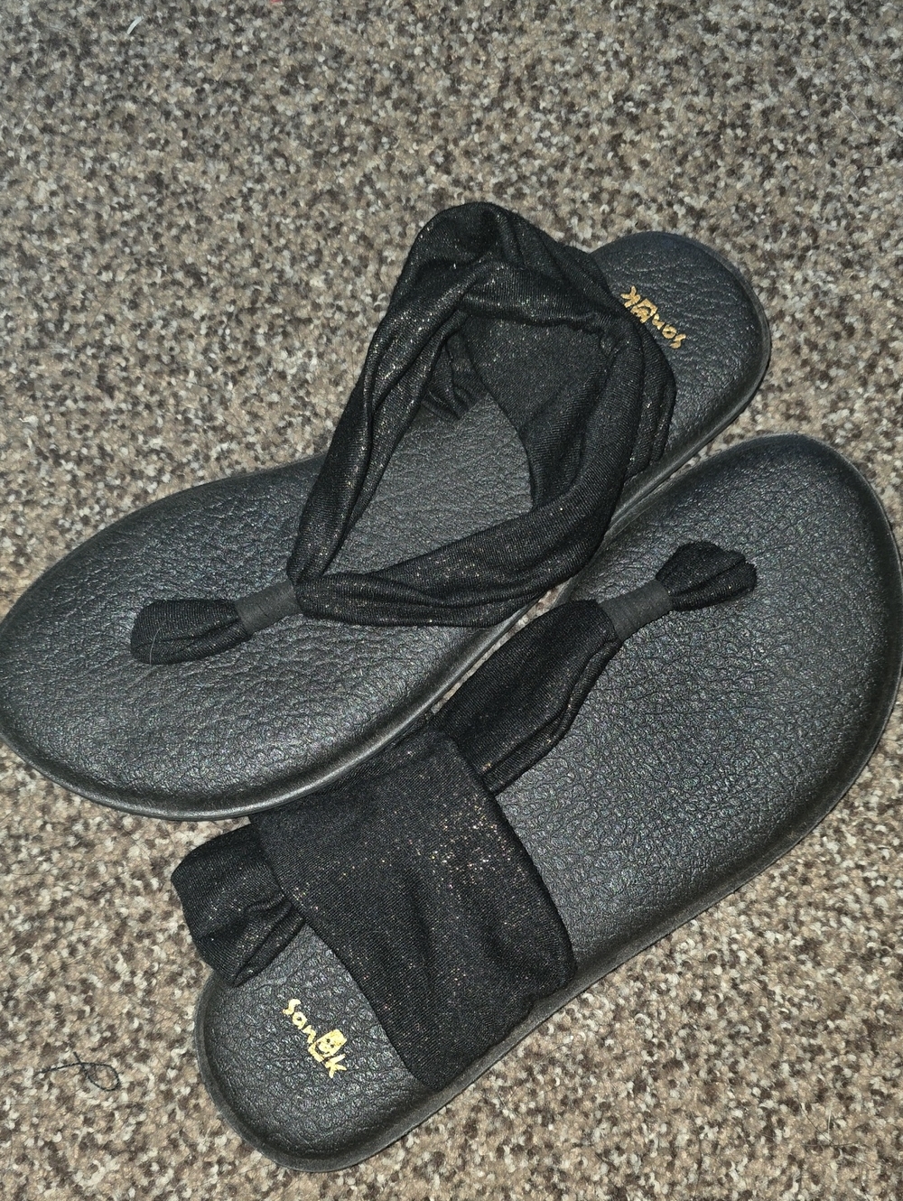 Sanuk Black Women’s Slide Sandals with Knotted Fabric Straps